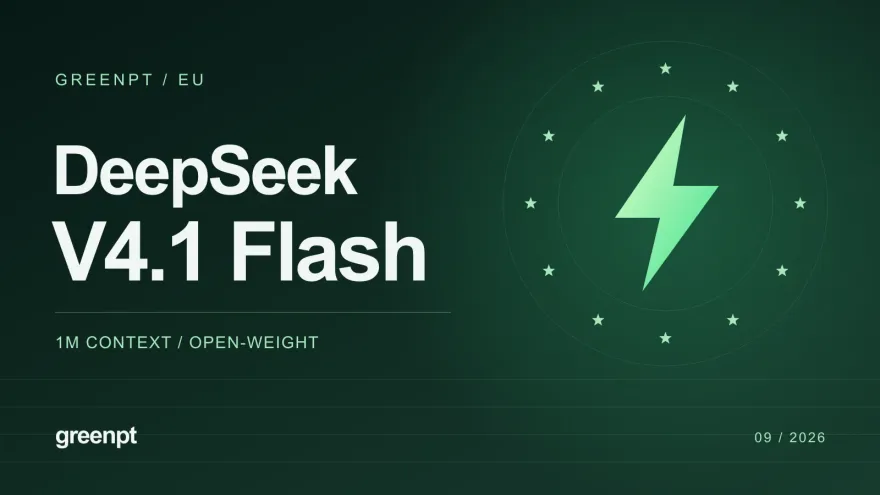 DeepSeek V4.1 Flash launch artwork with a green lightning symbol surrounded by twelve stars.